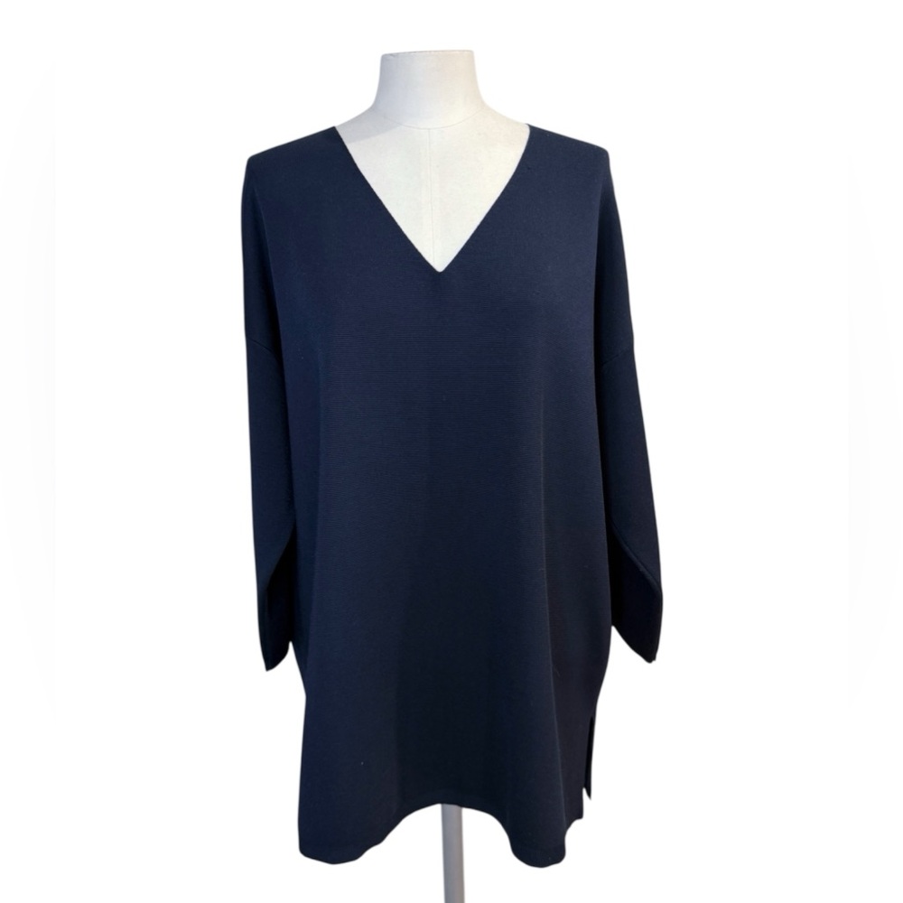 Chico’s Navy Oversized Blue V Neck Tunic Size L